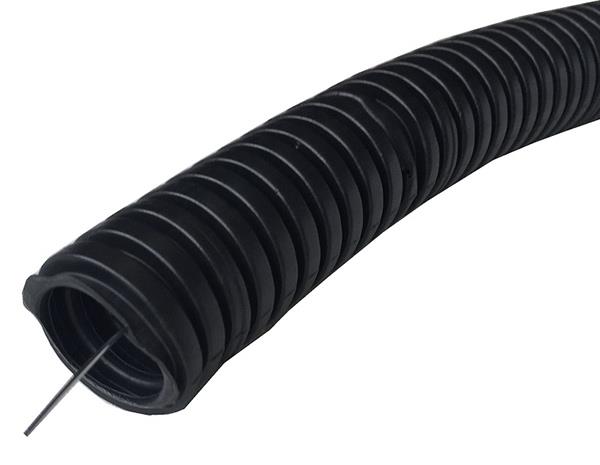 Tuyau corrugé – tuyau de protection 25/18,2 750 N résistante aux UV – noire avec fil de tirage – (50 m)