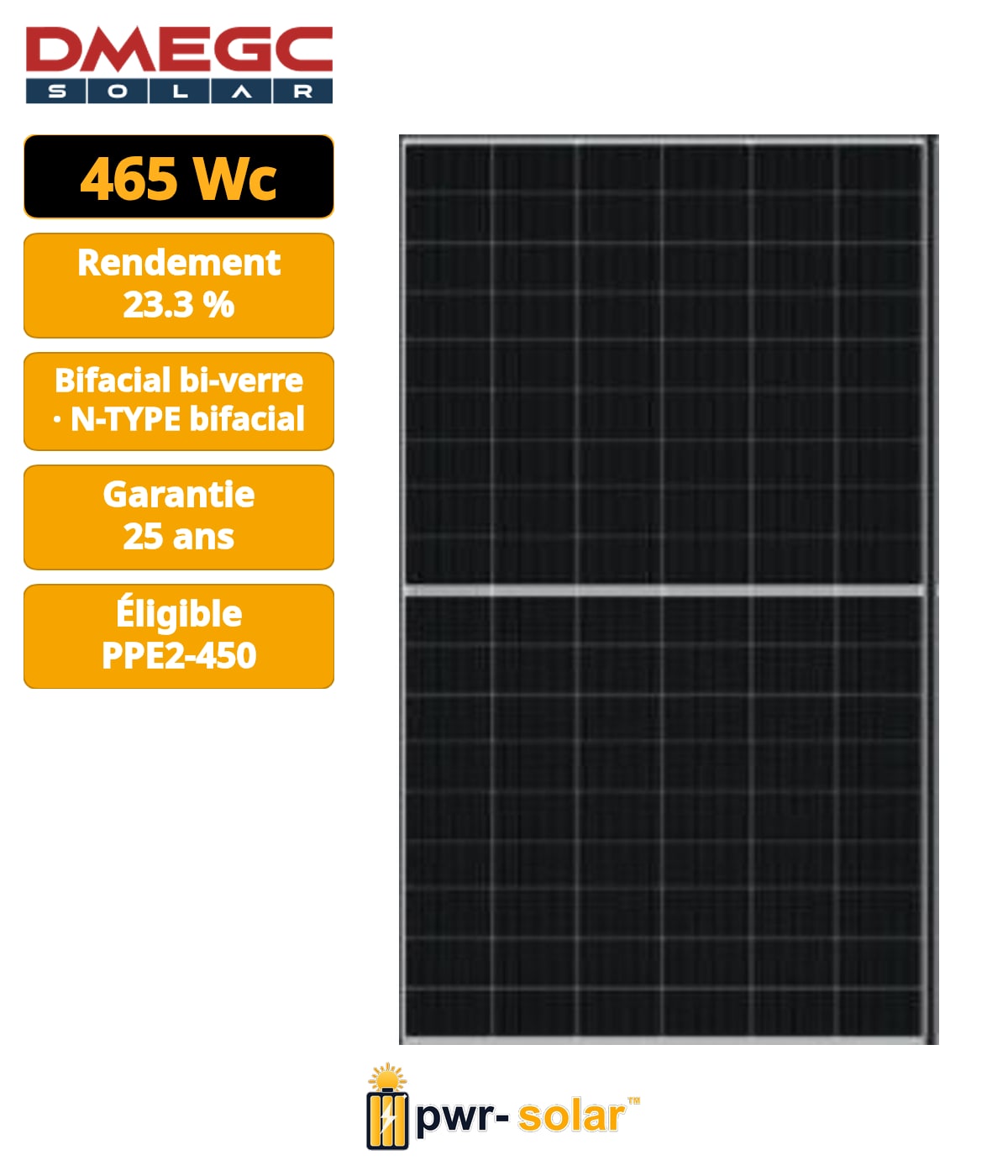 DMEGC DM465G12RT-B48HBW/PPE2-450 Module N-TYPE 465Wc avec bilan carbone PPE2