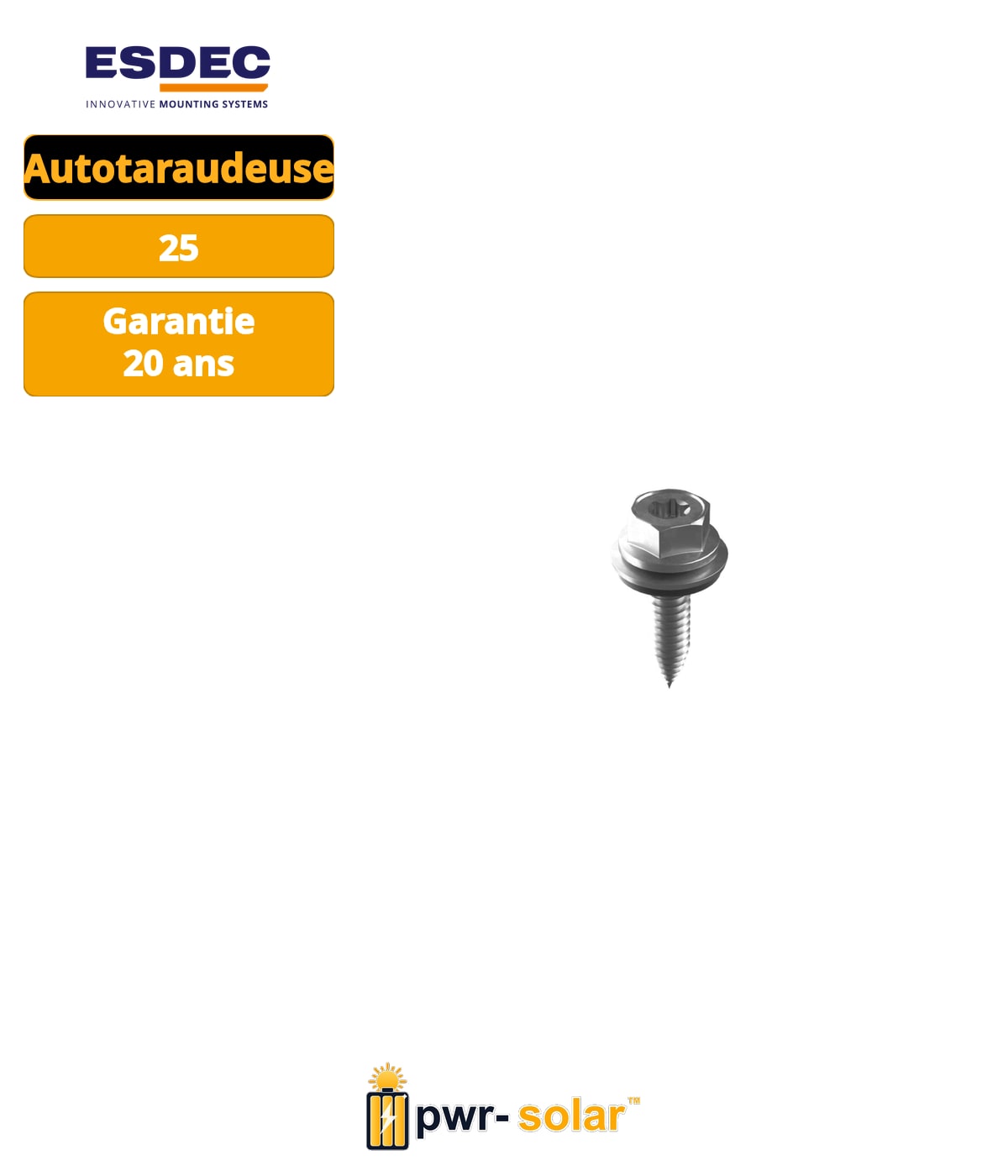 Enstall Vis à tôle autotaraudeuse 6.0 x 25 mm SW10 HEX/T30