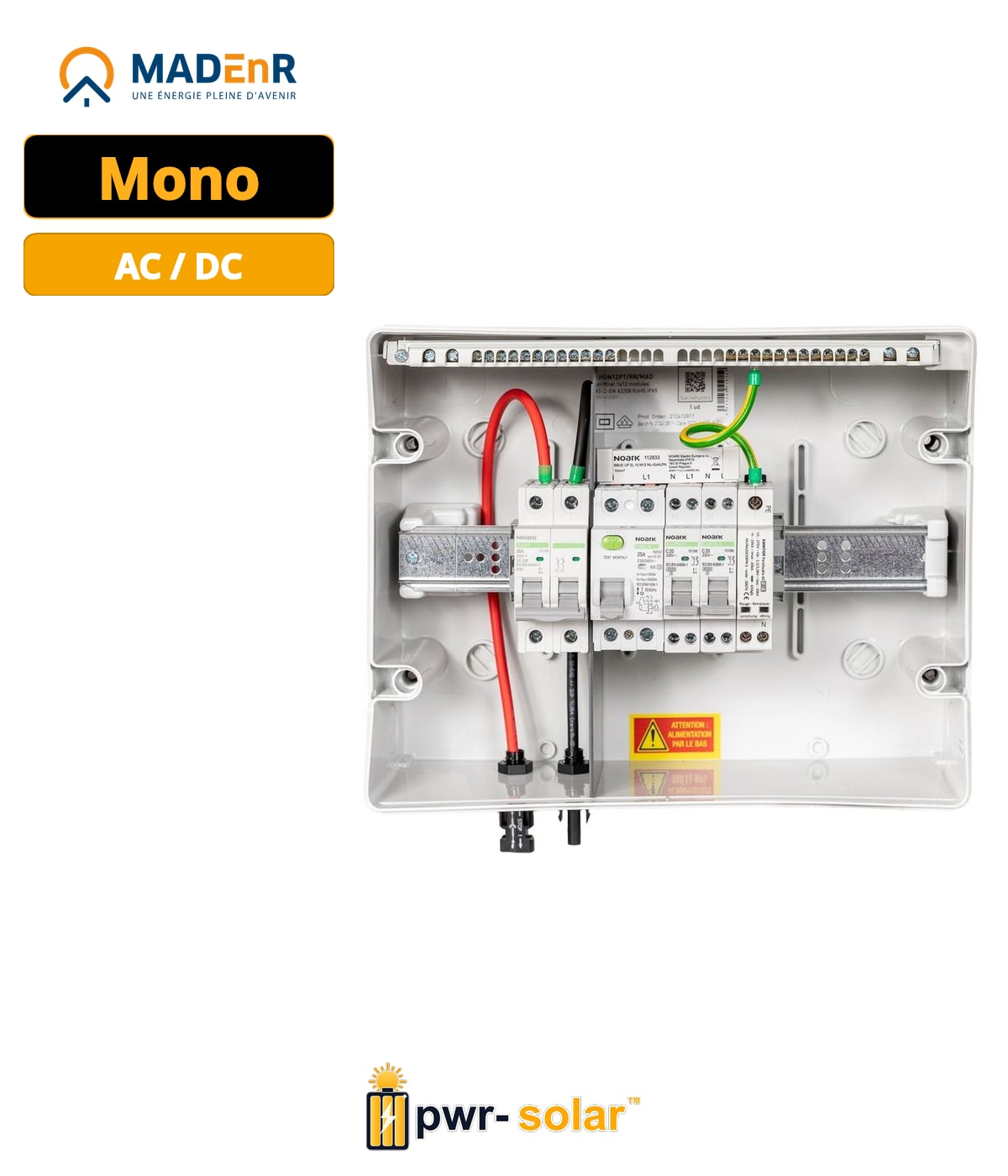 MADEnR - Coffret PV AC/DC 3kW monophasé – 1 String – 1MPPT – Parafoudre AC – Diff 300mA