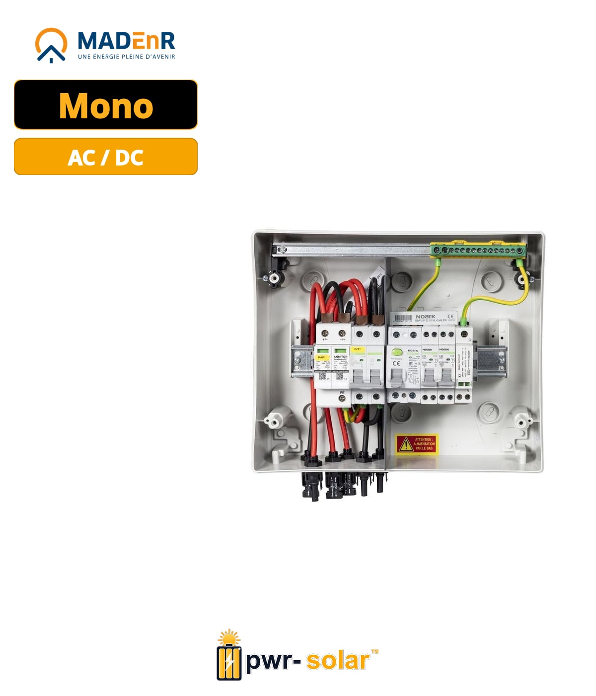MADEnR - Coffret PV AC/DC 6kW monophasé – 2 String – 1MPPT – Parafoudre AC – Diff 300mA