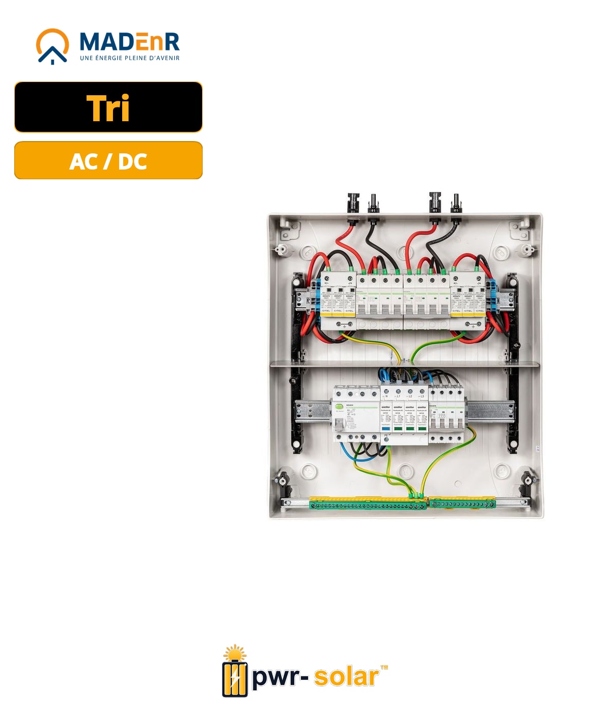 MADEnR - Coffret PV AC/DC 9kW triphasé – 2 String – 2MPPT – Parafoudre AC – Diff 300mA
