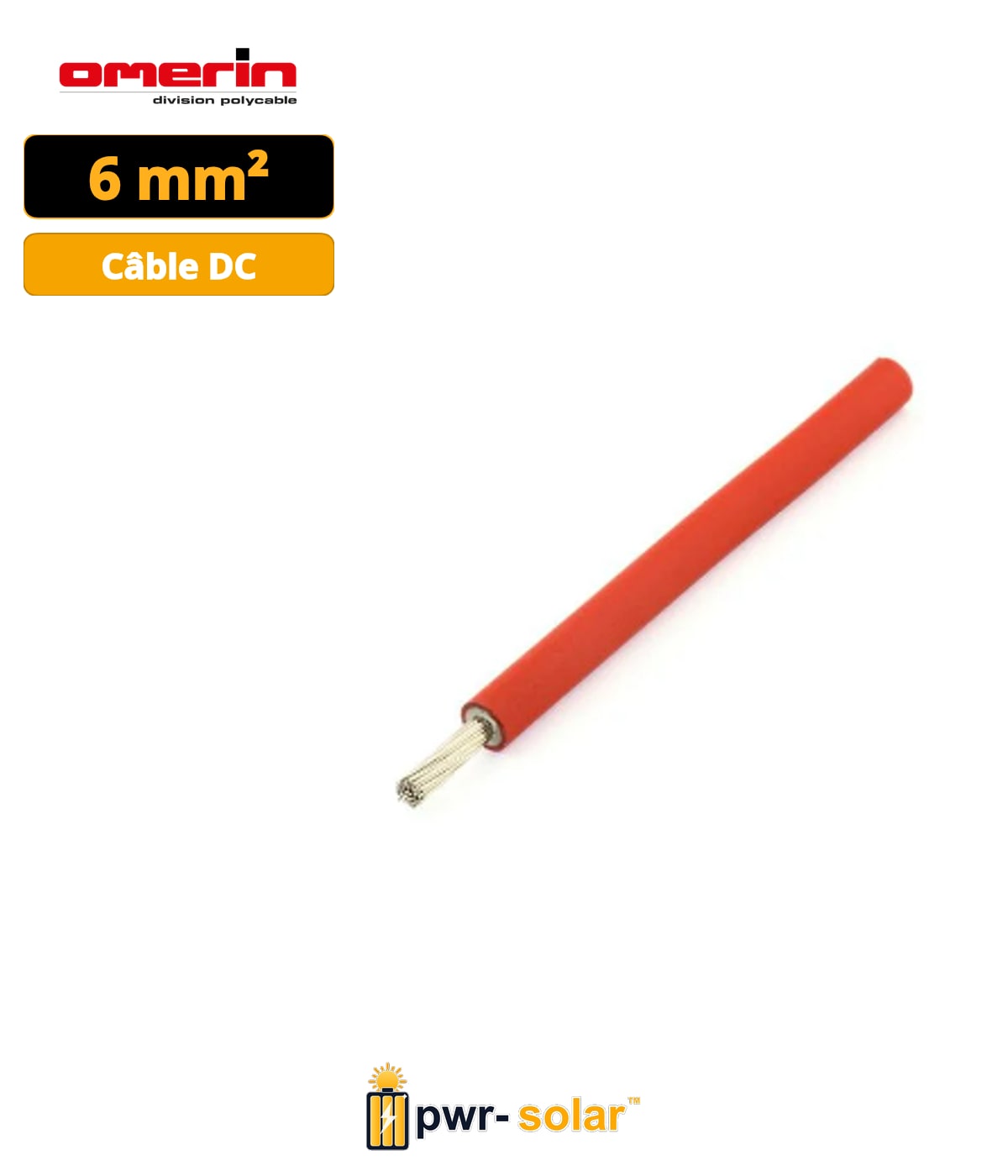 OMERIN Câble solaire ROUGE 6mm² - Couronne de 100m.