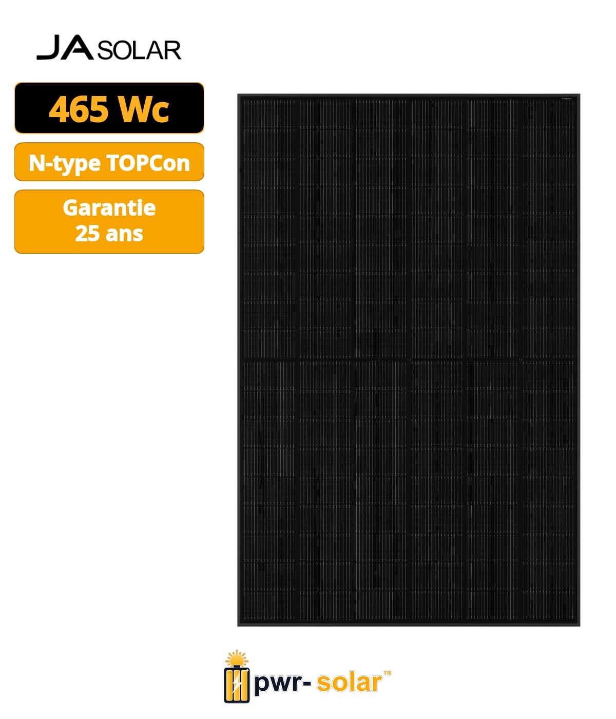 JA Solar N-Type 465 W - Panneau Solaire Monofacial Double Verre All Black
