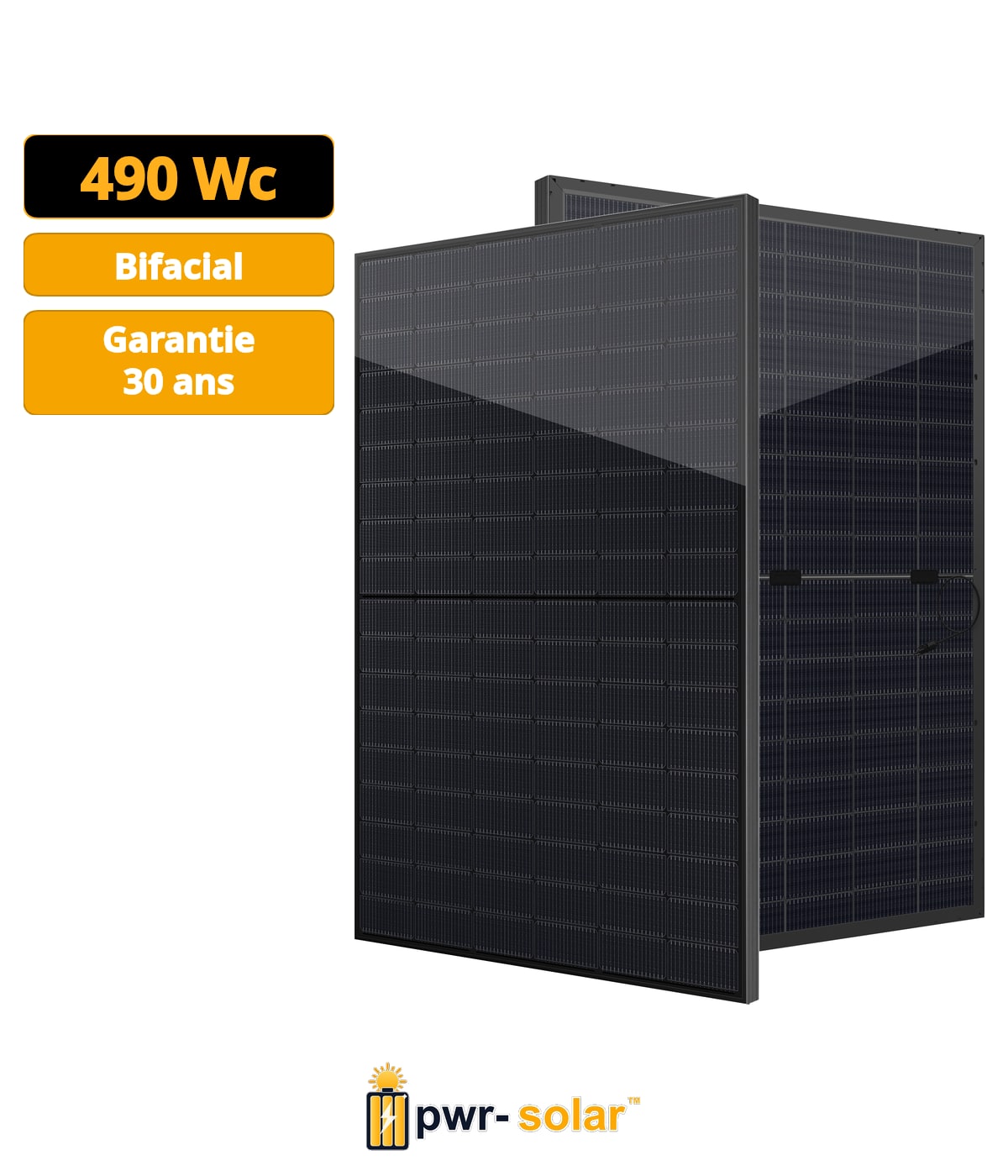 Denim N-Type 490W All Black verre-verre Panneau solaire bifacial