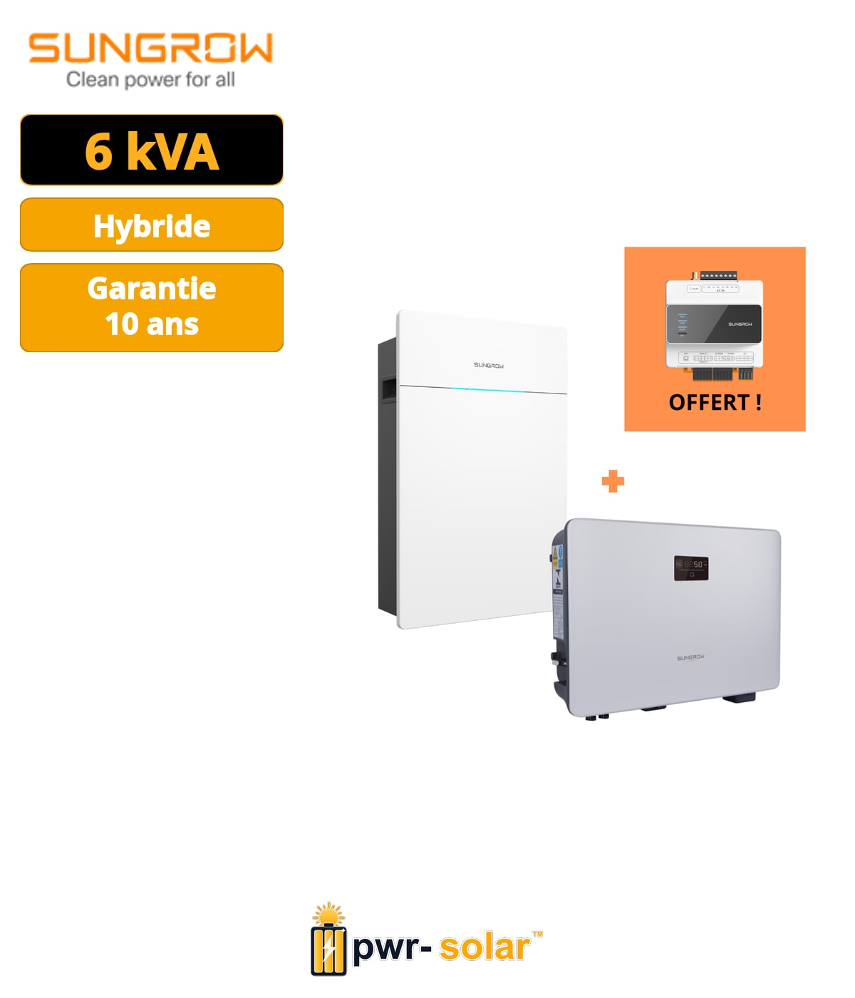 SUNGROW - PACK ONDULEUR + BATTERIE - comprend un Onduleur Monophasé Hybride - SH6.0RS V13 + Batteries Monophasées Plug & Play (SBS050)