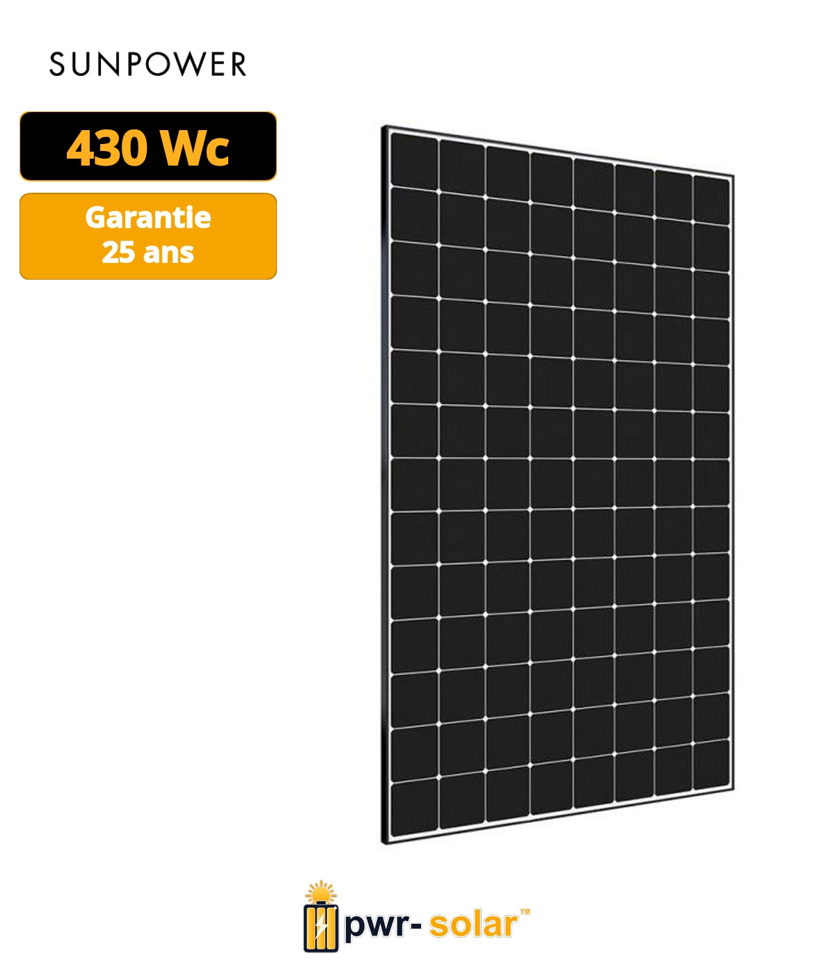 SUNPOWER - Module MAX3 400Wc - Cadre noir - Fond blanc - Dimensions 1690 x 1046 x 40 mm