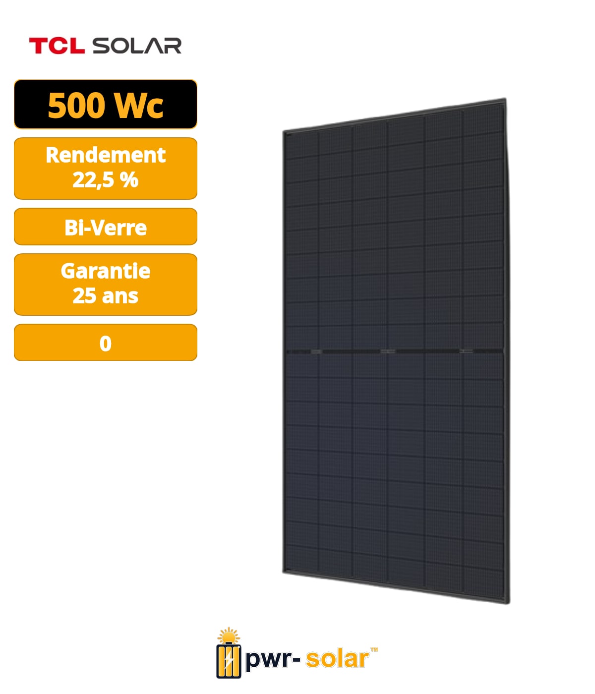 TCL - Module N-TYPE Bi-Facial 500Wc - Bi-verre - transparent