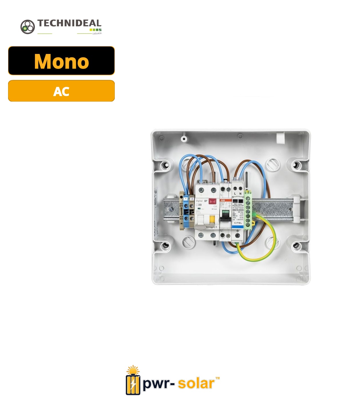 TECHNIDEAL - Coffret AC 0-3K monophasé 20A - Parafoudre AC - (haute immunité)