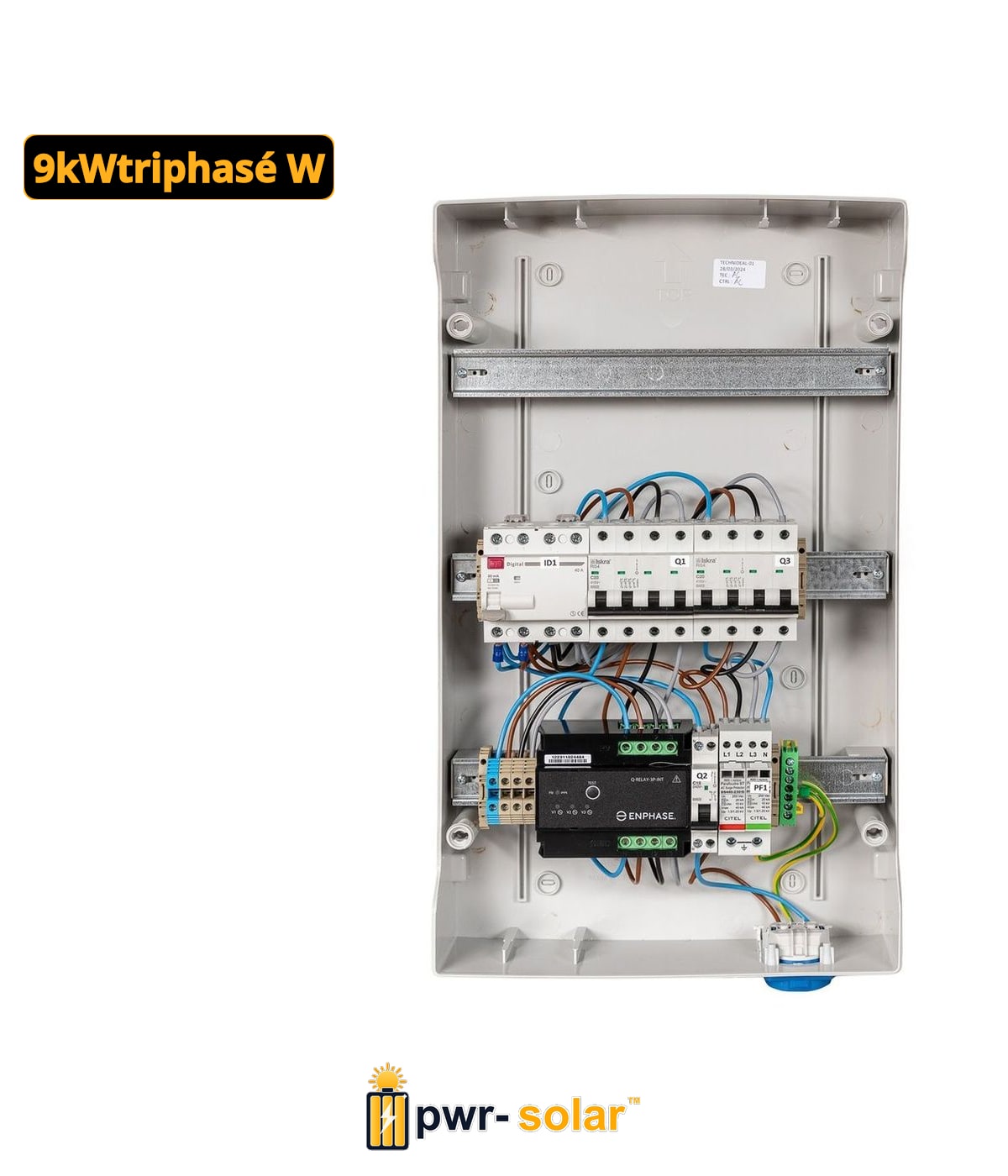 TECHNIDEAL - Coffret AC 3 circuits monophasés pour tri Enphase 9 kW (C20) + 1 Q Relais triphasé + PLACE PASSERELLE
