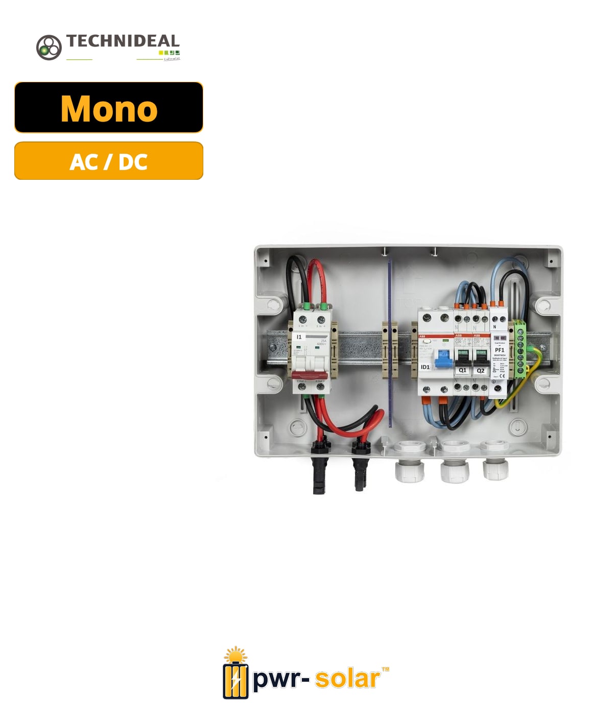 TECHNIDEAL - Coffret PV AC/DC 3kW monophasé – 1 String – 1MPPT – Parafoudre AC – Diff 300mA