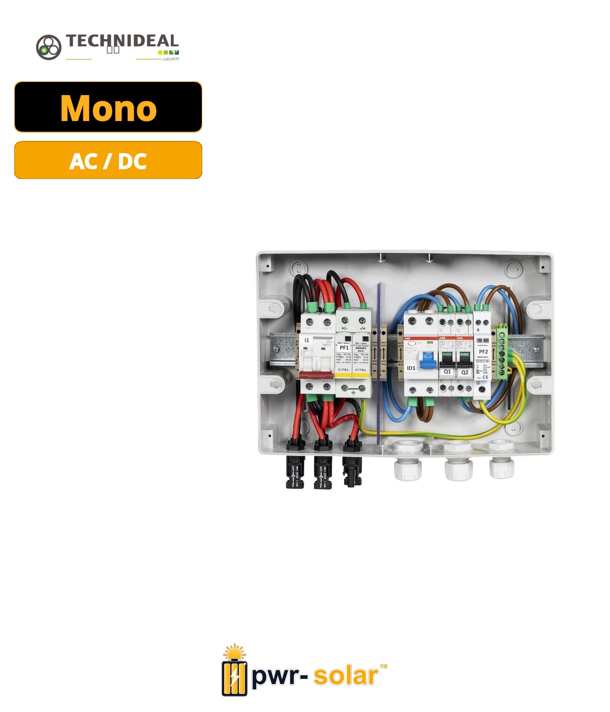 TECHNIDEAL - Coffret PV AC/DC 6kW monophasé – 2 String – 1MPPT – Parafoudre AC – Diff 300mA