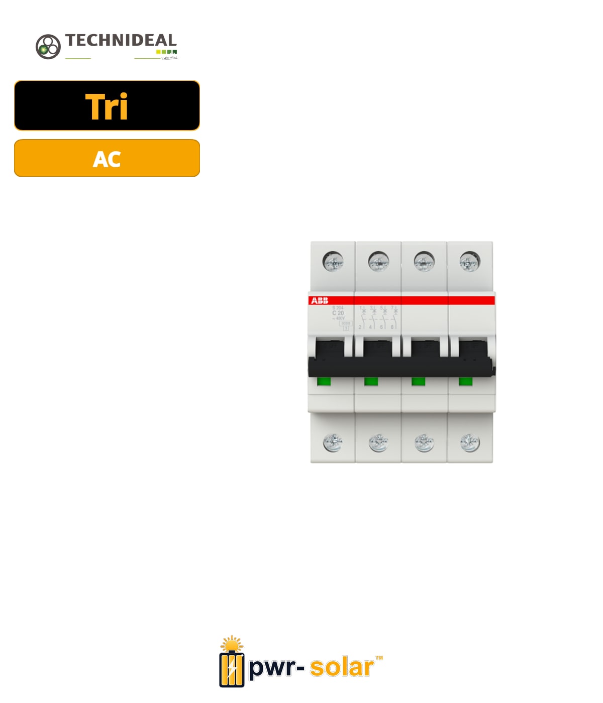 Technideal - Disjoncteur 20A TRI - Puissance Jusqu'a 12KVA - NF C15-100