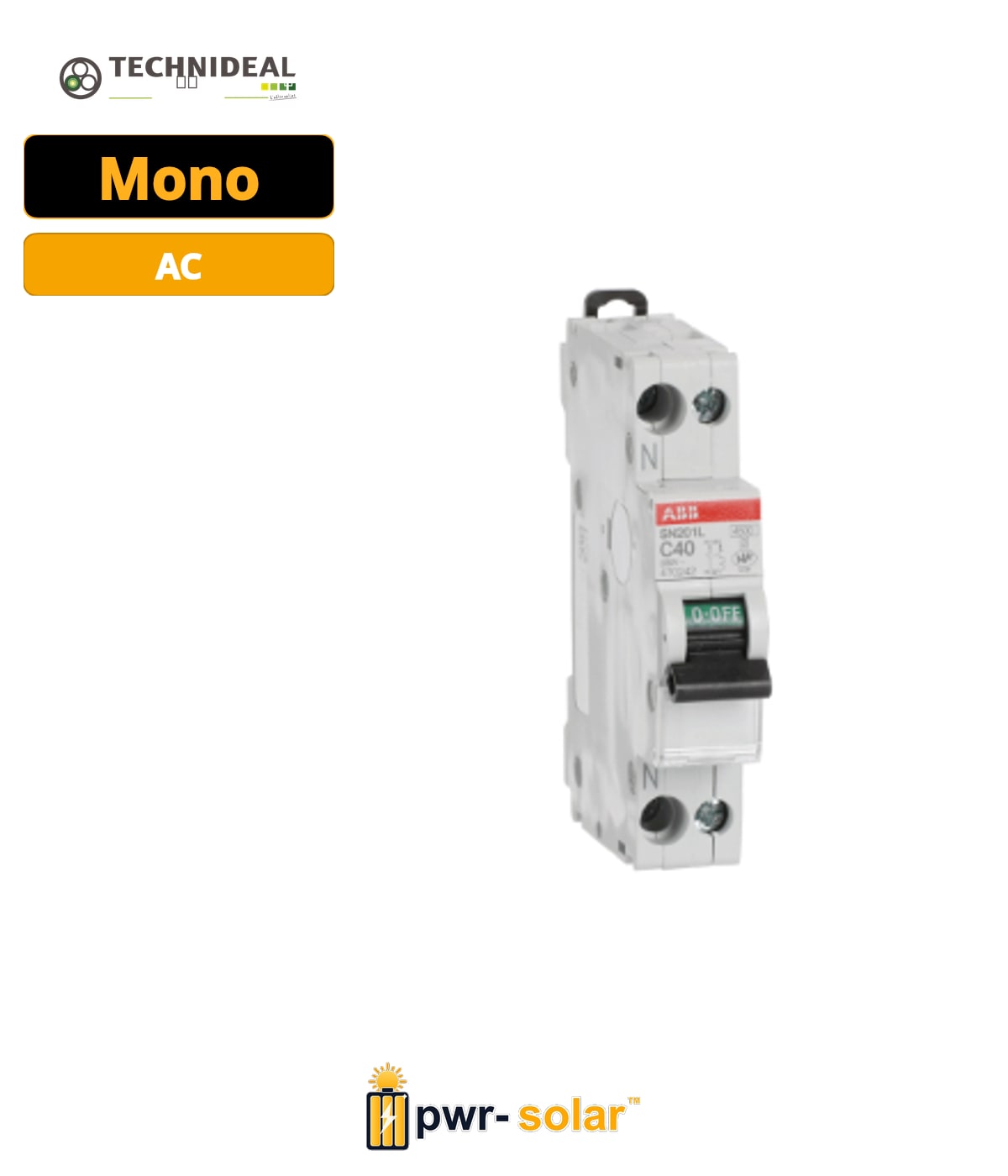 Technideal - Disjoncteur 40A Mono - Puissance Jusqu'a 9KVA - NF C15-100