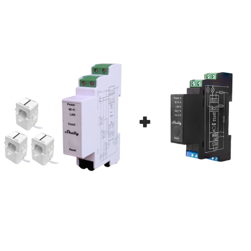 SHELLY - PACK triphasé Shelly Pro 3EM 120A + 3 x TC + Shelly Pro 2PM monophasé - Éligible TVA 5.5%