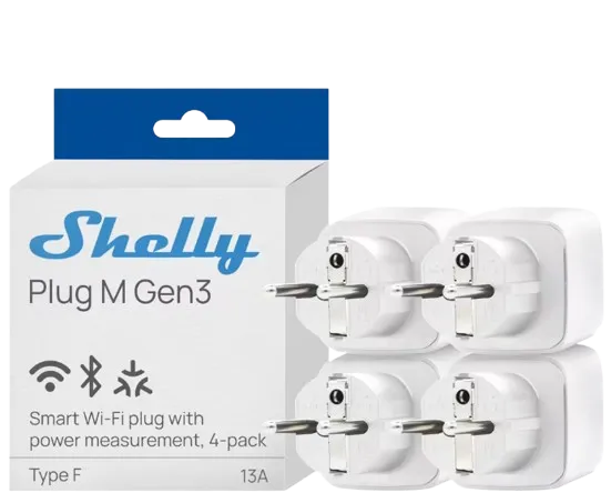 SHELLY - Shelly Plug M Gen3 blanche - pack de 4 prises connectées