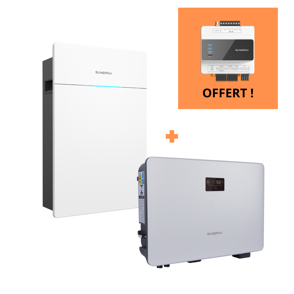 SUNGROW - PACK ONDULEUR + BATTERIE + EMS - comprend un Onduleur Monophasé Hybride - SH6.0RS V13 + Batteries Monophasées Plug & Play (SBS050) + Passerelle de communication iHomeManager OFFERT